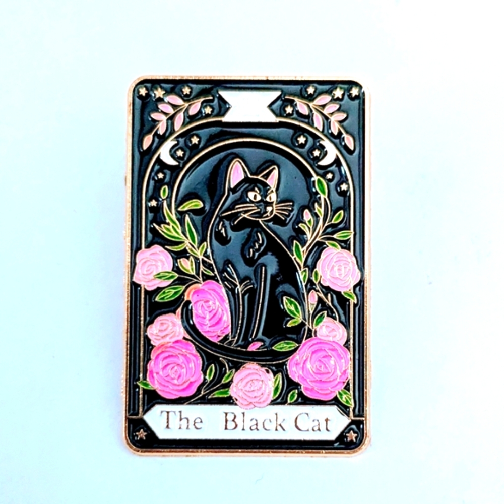 Black Cat Tarot Enamel Pin - Black and Pink